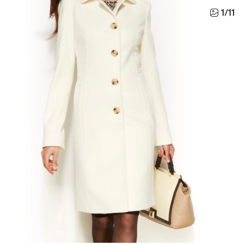 Anne Klein 10P Winter White Lambs Wool Cashmere Fully Lined Button Down Coat ❣️